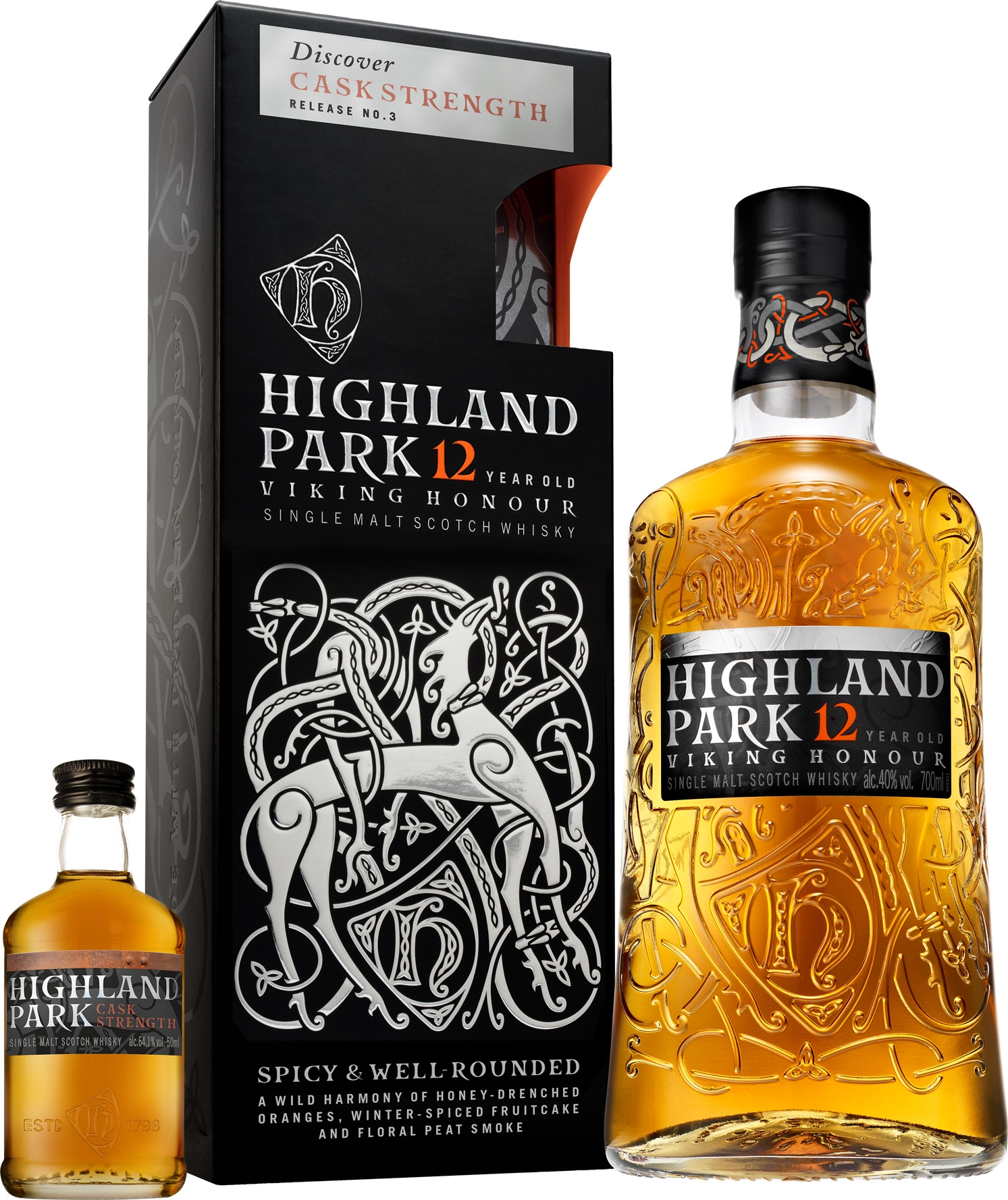 Highland Park 12 år Viking Honour Single Malt Whisky 40% + 5cl. Cask  Strength 3 Sample